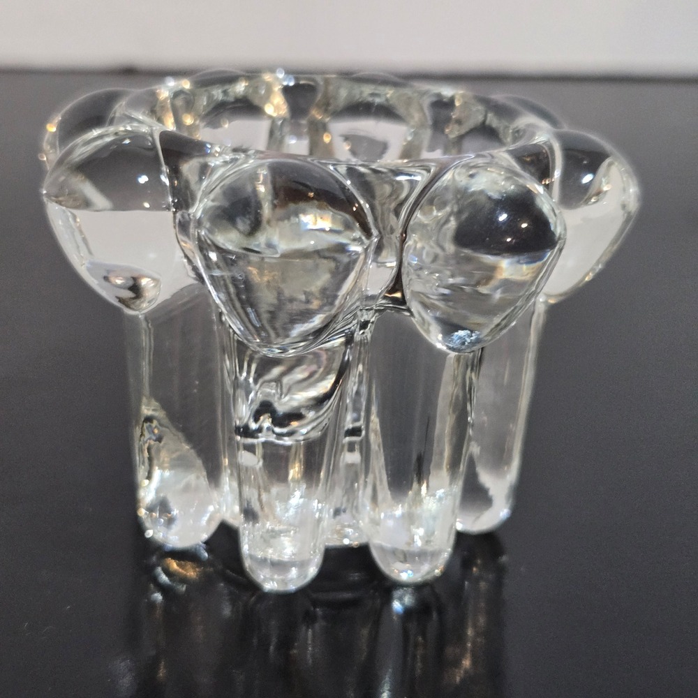 Set 4 Vintage Reims France Bubble Glass Candle Holders Footed Votive Taper MCM